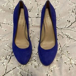 Blue suede shoes with small platform